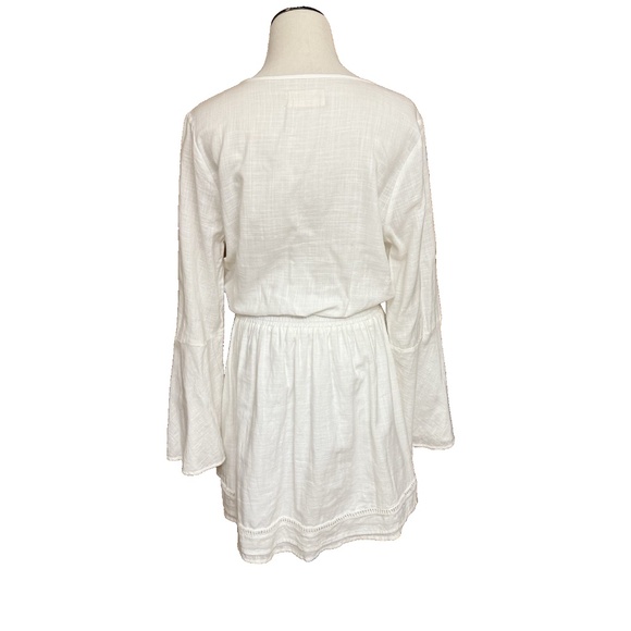 The Normal Brand Size S White Bell Sleeve Mini Dress Slub Twill Boho Tassel Trim - Picture 3 of 16